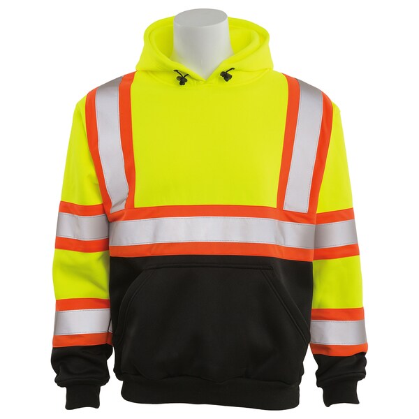 Erb Safety Sweatshirt, Pullover, Class 3, W376BC, Hi-Viz Lime/Black, MD 63635